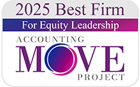 2025 Best Firm for Equity Leadership award badge from the Accounting MOVE Project.